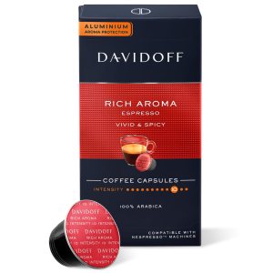 DAVIDOFF Cápsulas de café de aroma rico. Compatible con máquina Nespresso, vívido y picante, granos 100% arábica, intensidad 1012. Tostado 912. DAVIDOFF Cápsulas de café de aroma rico. Compatible con máquina Nespresso, vívido y picante, granos 100% arábica, intensidad 1012. Tostado 912.