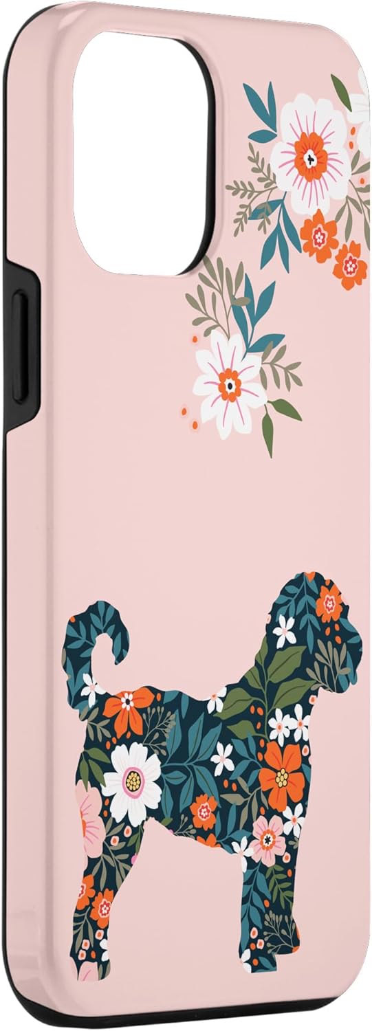 Silueta de perro floral para iPhone 12 Pro Max para Labradoodle o Gooldendoodle Mom Case