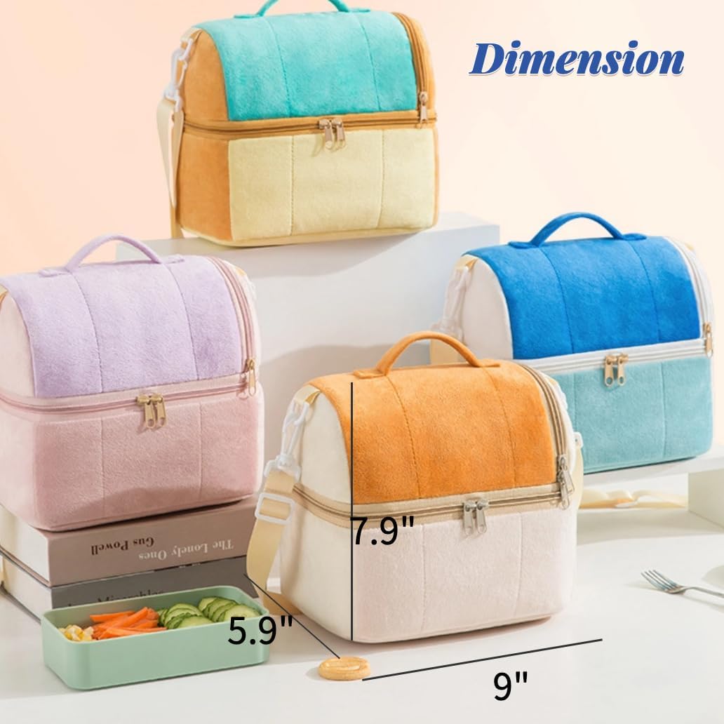 Bolsa de almuerzo para mujer, bolsa de almuerzo aislada con lonchera de doble cubierta con correa ajustable para el hombro, a prueba de fugas,