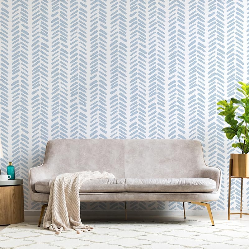 RANRAN Papel tapiz geométrico autoadhesivo de vinilo de espiga azul para muebles de dormitorio, papel decorativo de pared extraíble, 17.3 x 118