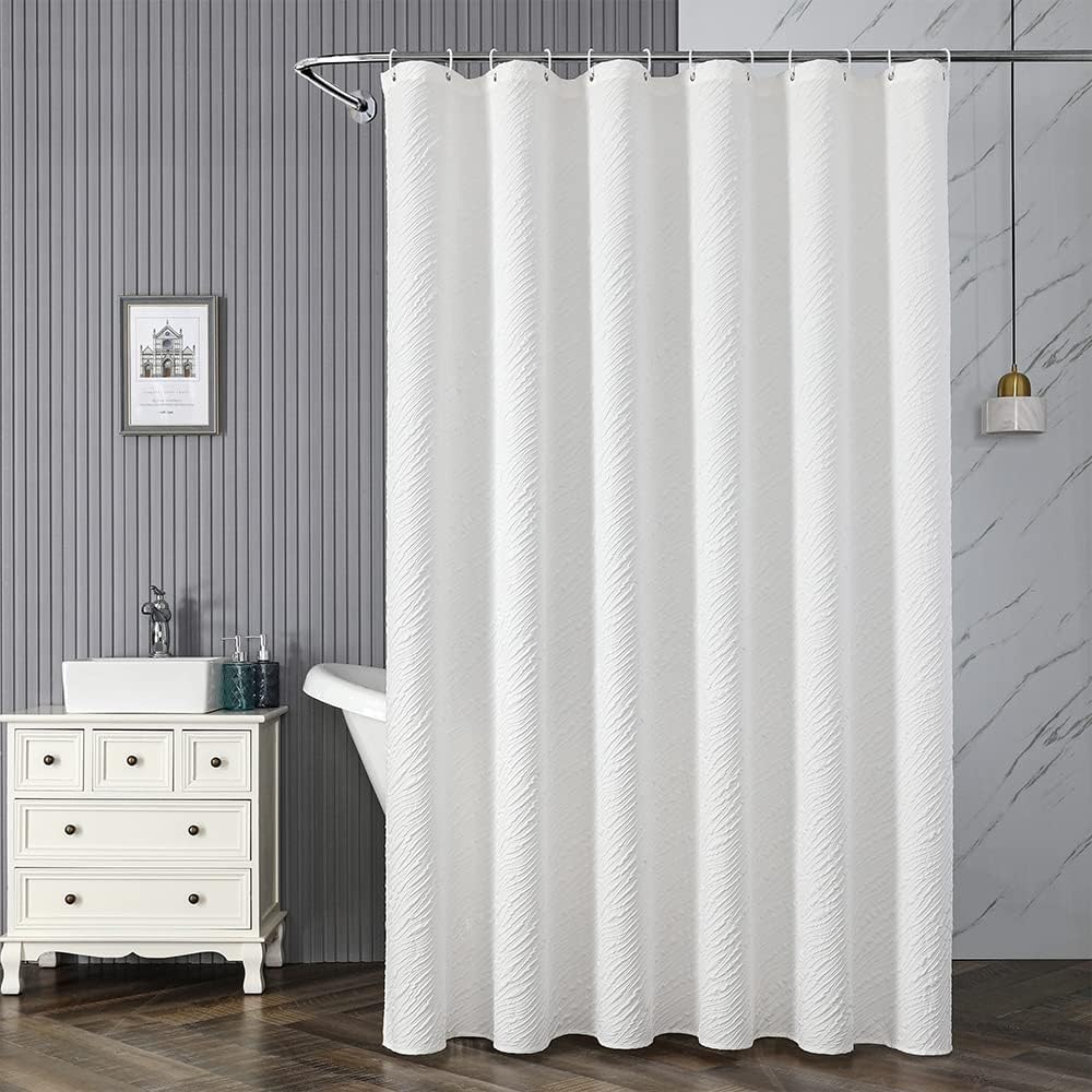 Cortina de ducha blanca, cortina de ducha con textura geométrica 3D en relieve, cortinas de ducha de tela lavable para baño, juego de cortina de