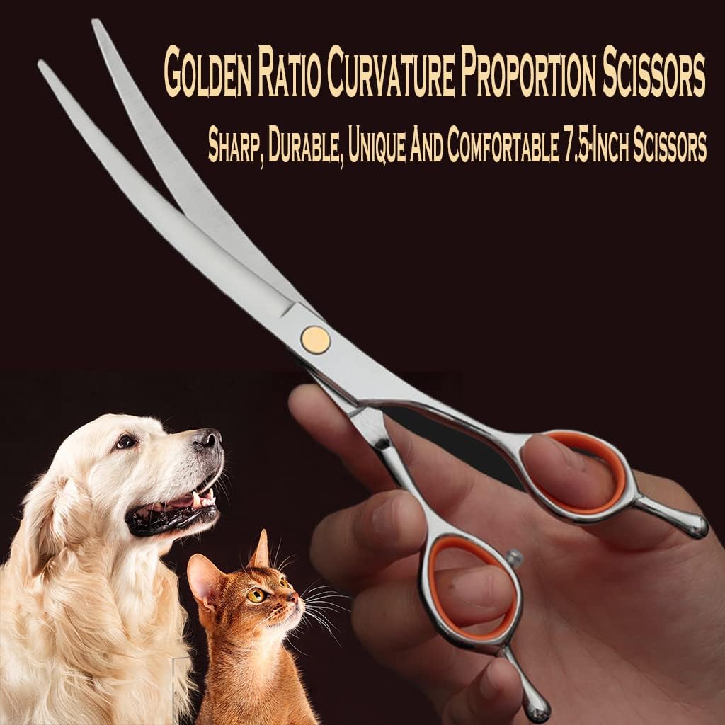 AIRY Juego de tijeras profesionales de aseo para perros de 7.5 pulgadas, kit de tijeras de acero inoxidable de alta calidad, incluye corte recto,