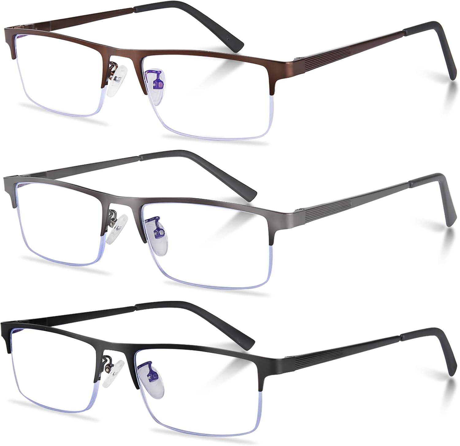 Paquete de 3 lentes de lectura para hombre, ligeros marcos de metal con bloqueo de luz azul, filtro elegante para rayos UVdeslumbramiento de
