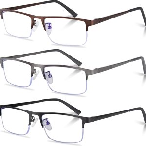 Paquete de 3 lentes de lectura para hombre, ligeros marcos de metal con bloqueo de luz azul, filtro elegante para rayos UVdeslumbramiento de Paquete de 3 lentes de lectura para hombre, ligeros marcos de metal con bloqueo de luz azul, filtro elegante para rayos UVdeslumbramiento de