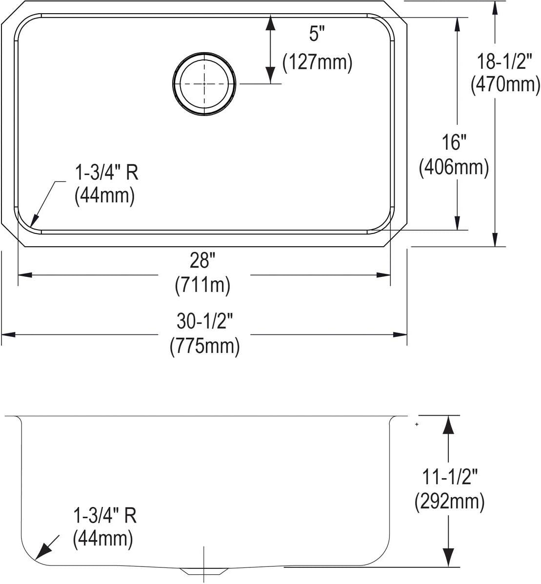 Elkay Lustertone ELUH281612 – Fregadero de cocina de acero inoxidable con un solo tazón