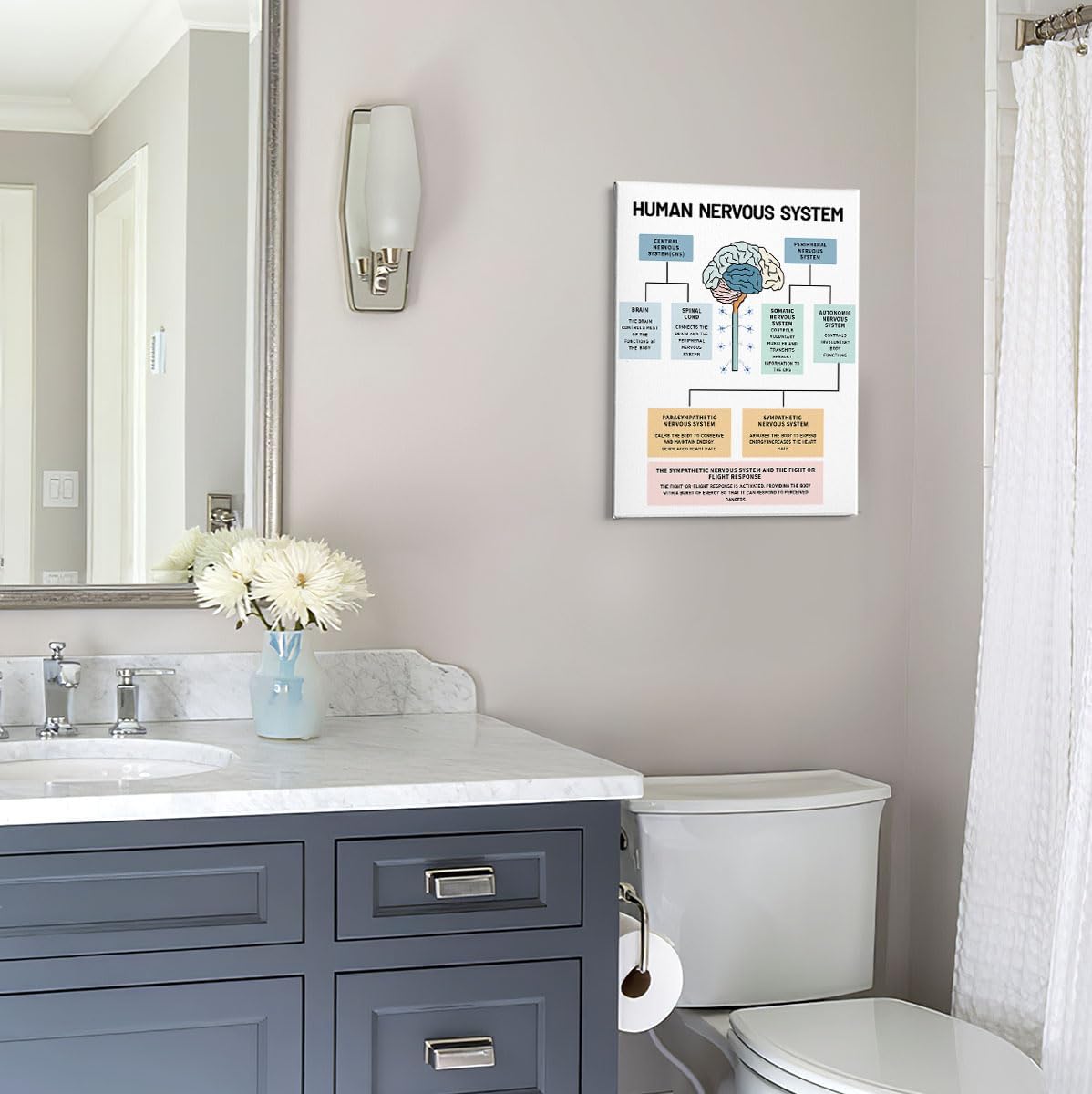 PHAMTE Póster de pared para la salud mental del sistema nervioso humano, anatomía cerebral y psicología, lienzo enmarcado para decoración de oficina