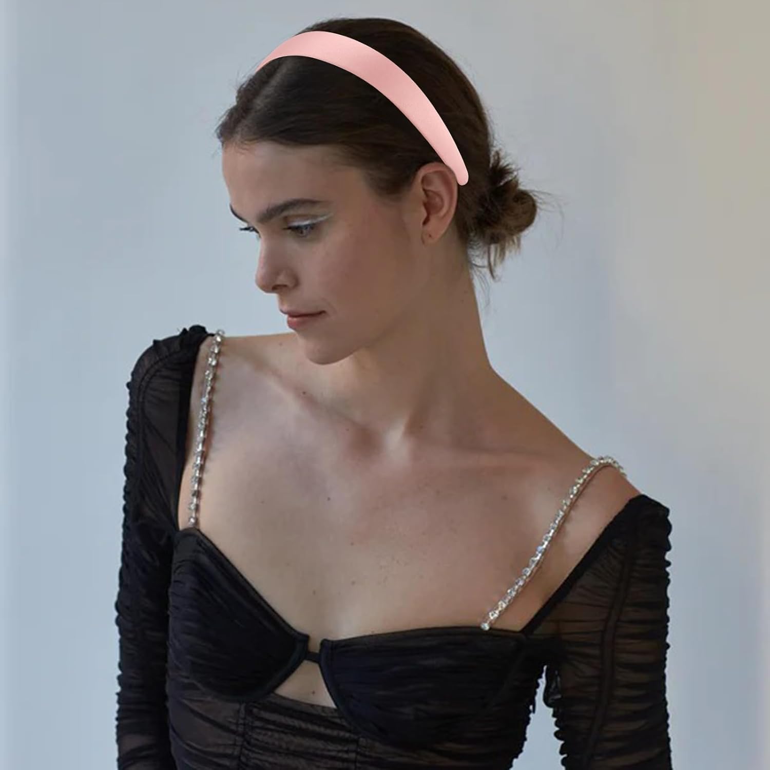 VELSCRUN Diademas para mujeres y niñas, diadema rosa satinada de 1.3 pulgadas, bandas anchas para el cabello de mujer, bandas de pelo de moda,