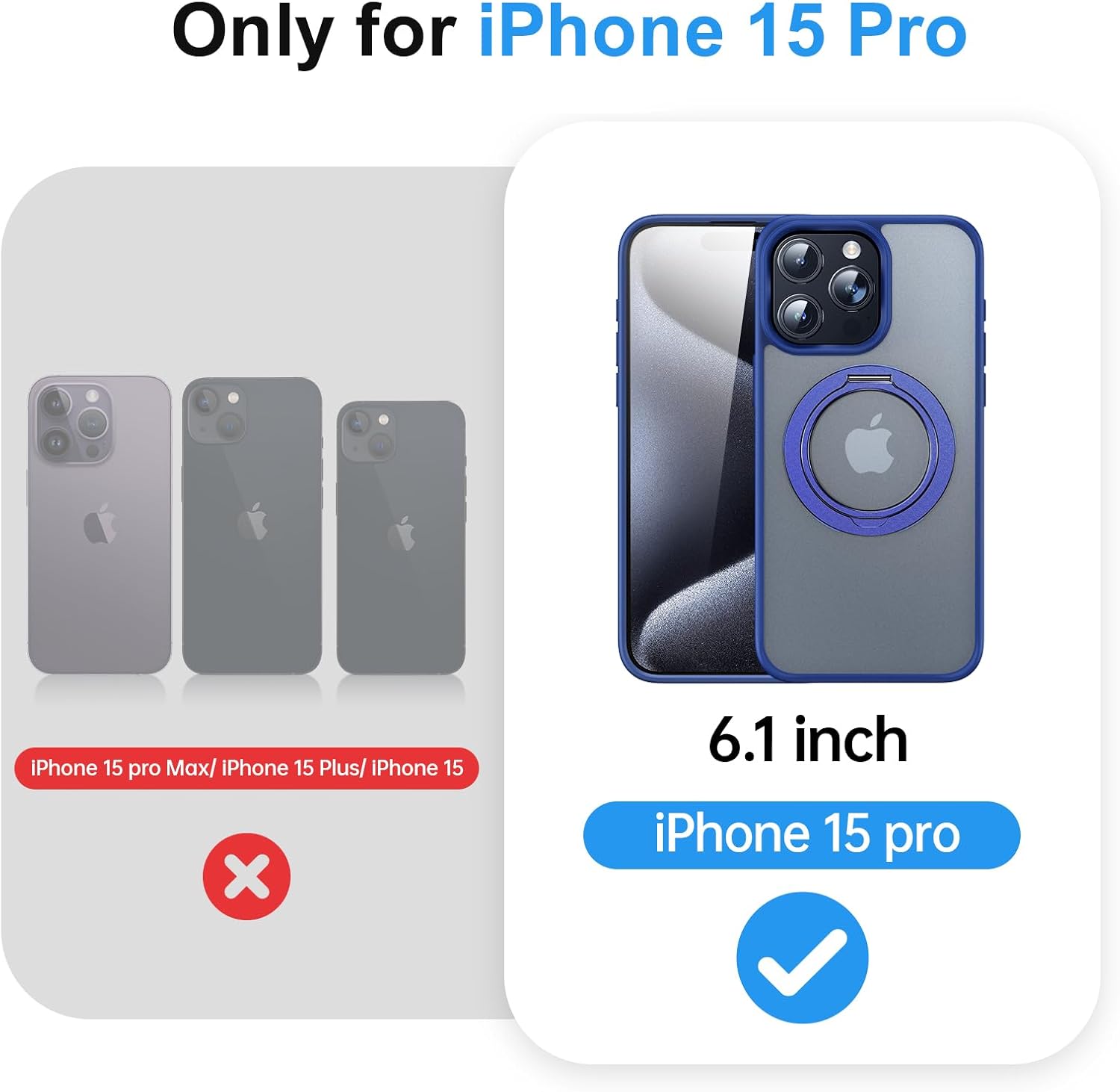 Facbiny Funda diseñada para iPhone 15 Pro con soporte magnético invisible compatible con Magsafe protección militar contra caídas, anillo magnético