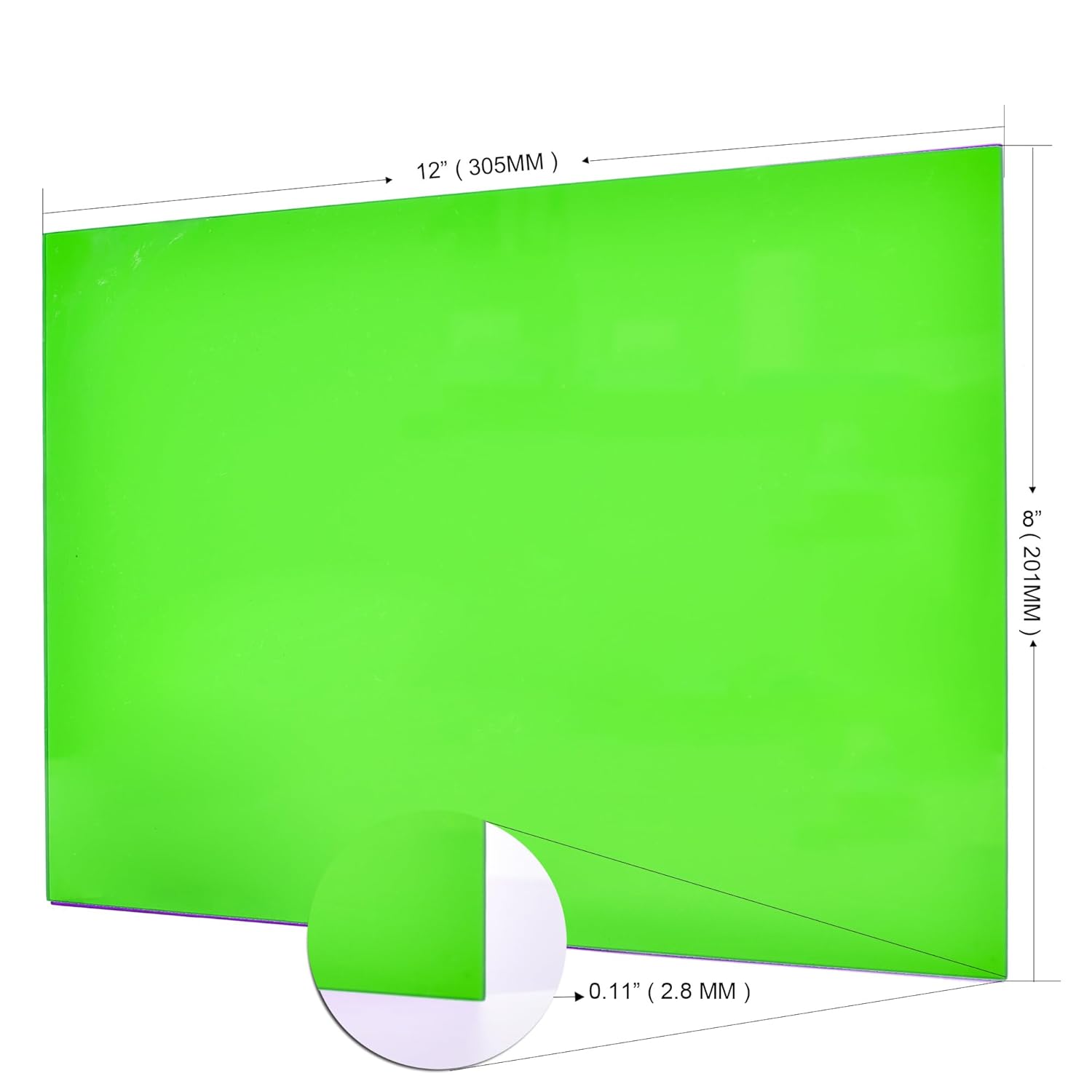 6 hojas de acrílico fundido transparente verde de 8 x 12 x 0.118 pulgadas, lámina de plástico de plexiglás para corte láser, letreros de grabado,