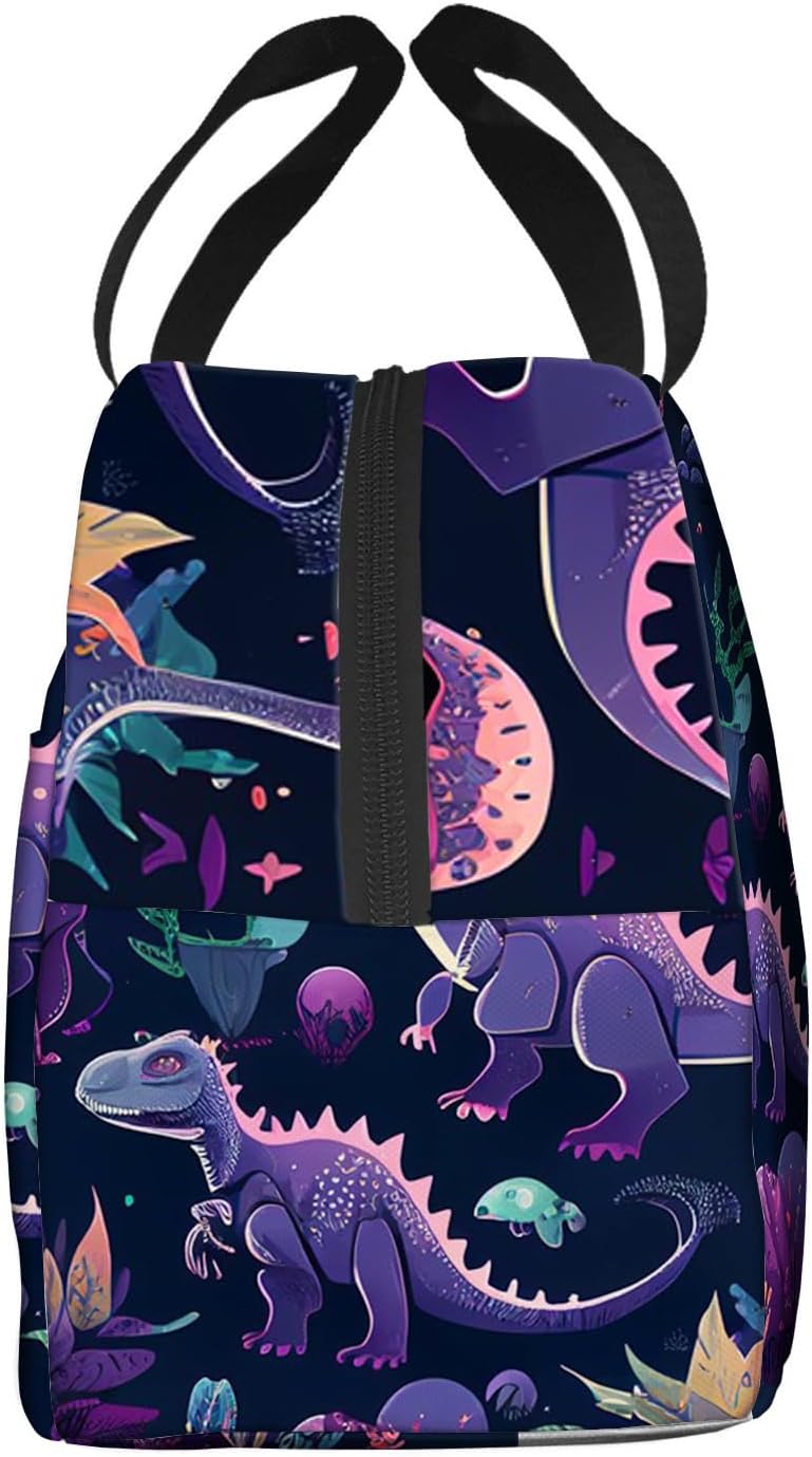 Lonchera aislada para mujeres y hombres, bonito juego de dinosaurios de dibujos animados con varias plantas, reutilizable, a prueba de fugas, para