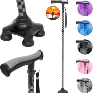 FANECO Bastón para ancianos, bastón plegable para personas mayores, base cuádruple giratoria, bastón ligero y ajustable para hombres y mujeres FANECO Bastón para ancianos, bastón plegable para personas mayores, base cuádruple giratoria, bastón ligero y ajustable para hombres y mujeres