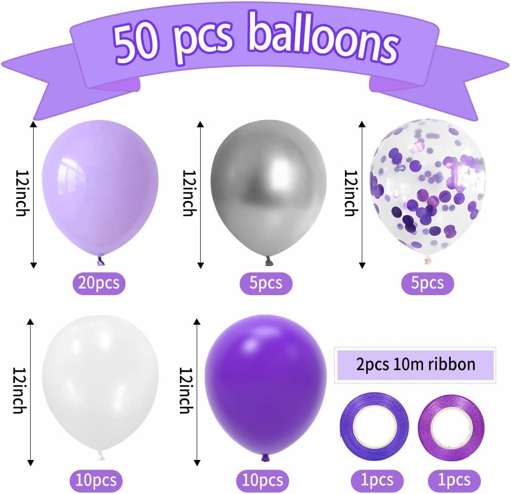 Globos de fiesta de color morado y blanco, 50 globos morados y blancos de 12 pulgadas, globos de látex morados y blancos para boda, baby shower,