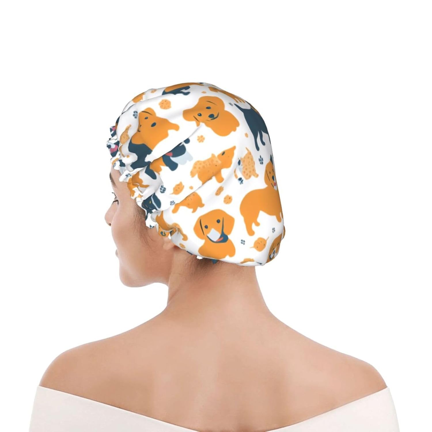 Gorros de ducha dobles para mujer, reutilizables, impermeables, para ducha, con patrones impresos, gorras de baño para todas las longitudes de