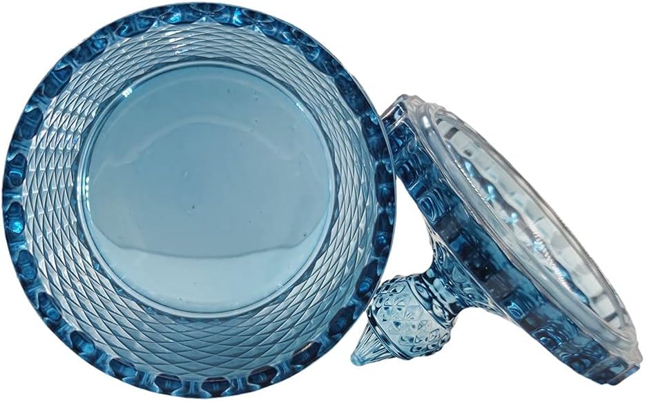 Sizikato Tarro de cristal facetado de diamante con tapa, tarro decorativo azul de 18 onzas, tarro de nuez, frasco de almacenamiento de frutas secas.