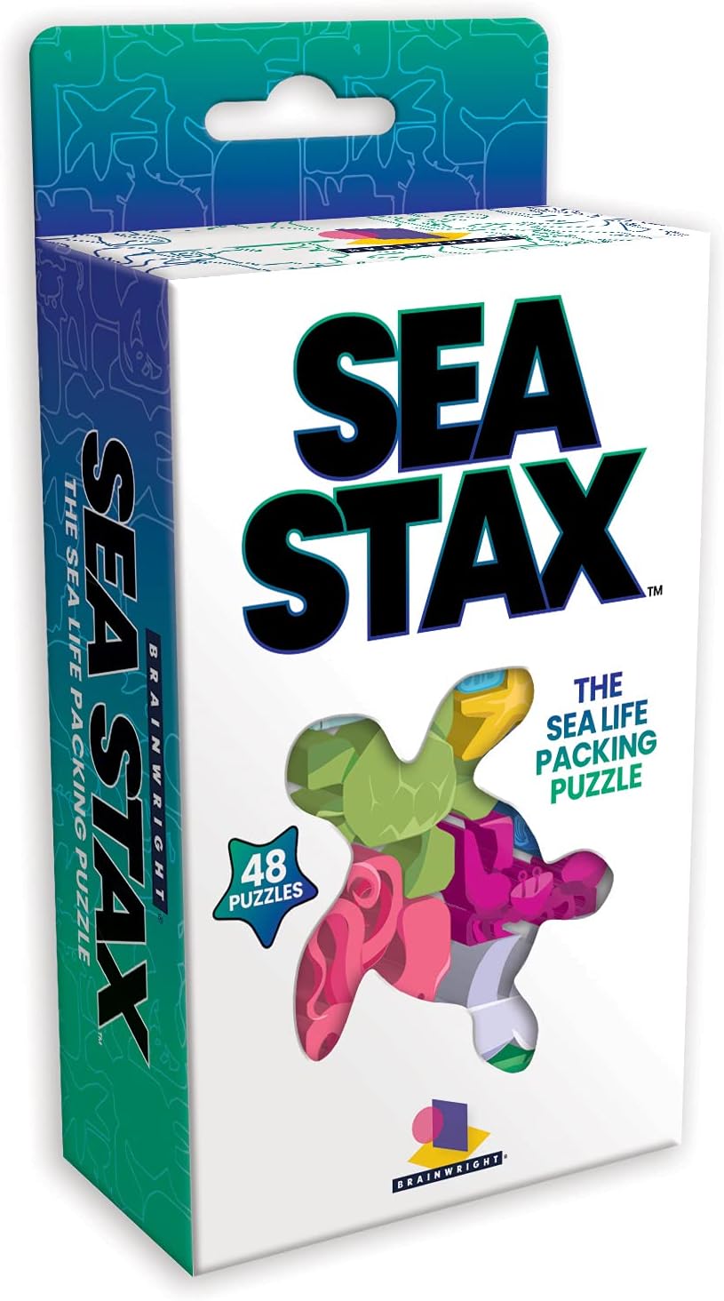 Brainwright – Sea STAX – El juego de embalaje de rompecabezas de patrón en forma de criatura del mar profundo, juguete de rompecabezas multicolor,