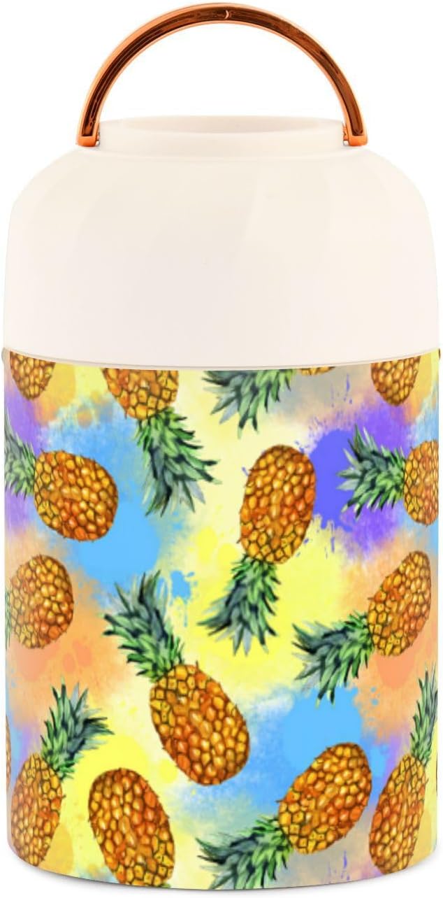 MCHIVER Fruta piña tarro de comida con cuchara de acero inoxidable aislado al vacío contenedor de alimentos 17 oz termo para comida caliente