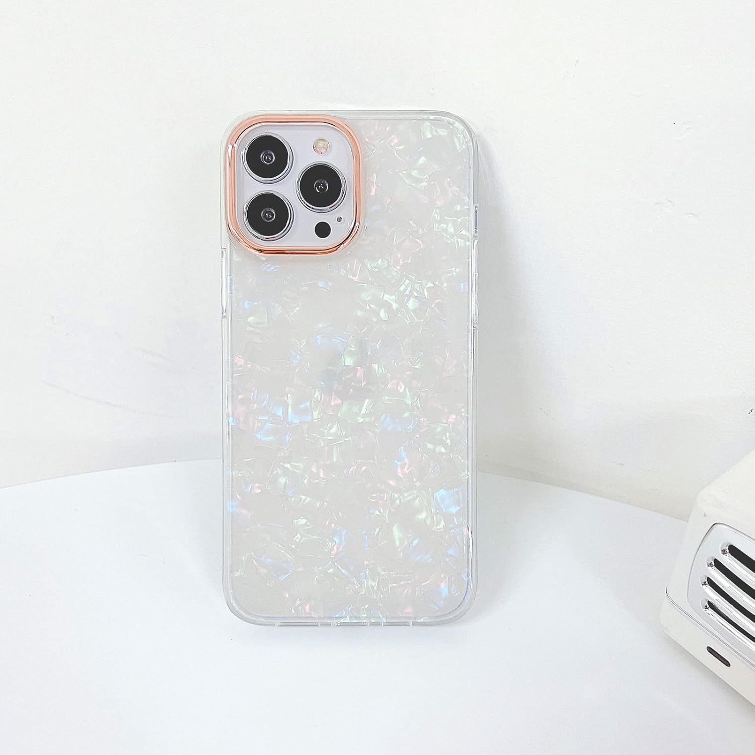 YeLoveHaw Funda diseñada para iPhone 13 Pro Max para mujeres y niñas, con patrón de concha con purpurina nacarada, bonita funda protectora de panel