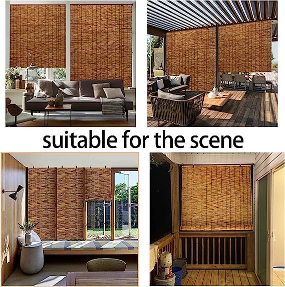 Persianas enrollables de bambú retro sin cordones, persianas de bambú para exteriores, persianas de bambú para patio con elevador, fácil
