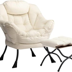 AbocoFur Moderno juego de silla perezosa de tela y reposapiés plegable, sillón contemporáneo y otomano portátil, sofá de ocio con marco de acero y AbocoFur Moderno juego de silla perezosa de tela y reposapiés plegable, sillón contemporáneo y otomano portátil, sofá de ocio con marco de acero y