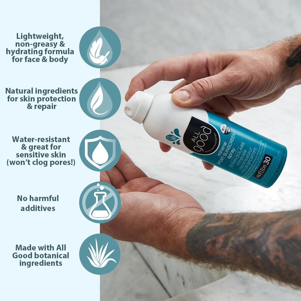 All Good Sport – Protector solar facial y corporal de amplio espectro, resistente al agua, apto para arrecifes de coral, protector solar 30 SPF y