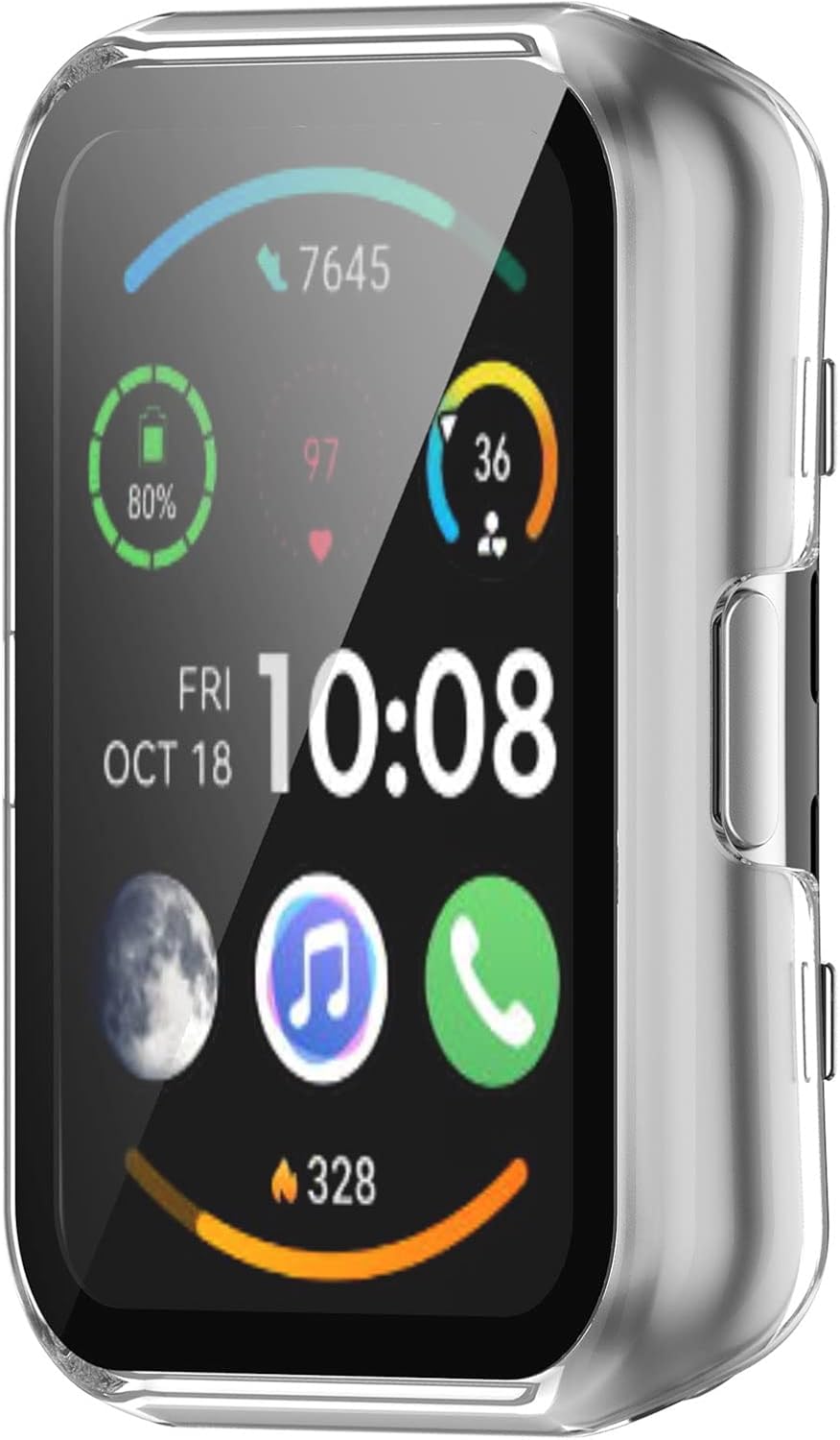 Funda protectora compatible con Huawei Watch Fit 2, funda protectora de pantalla de PC con carcasa de vidrio templado HD para Huawei Watch Fit 2