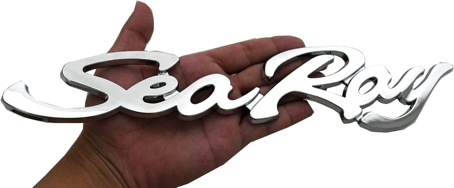 2 piezas de emblema de Sea Ray Searay Script 3D, letras de barco, autoadhesivas, tamaño genuino (cromado)