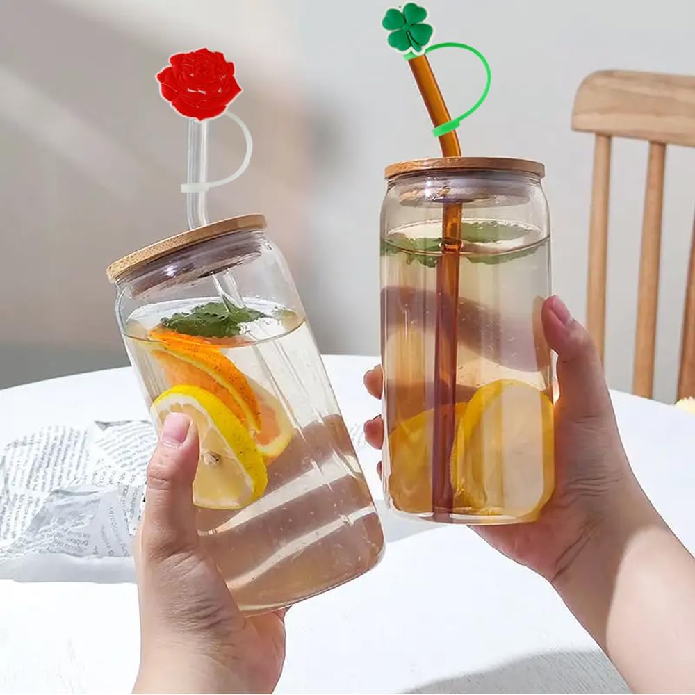 Funda de popote de silicona, 10 tapas de punta de paja reutilizables, tapones de paja de silicona reutilizables con forma de flor, protector de paja