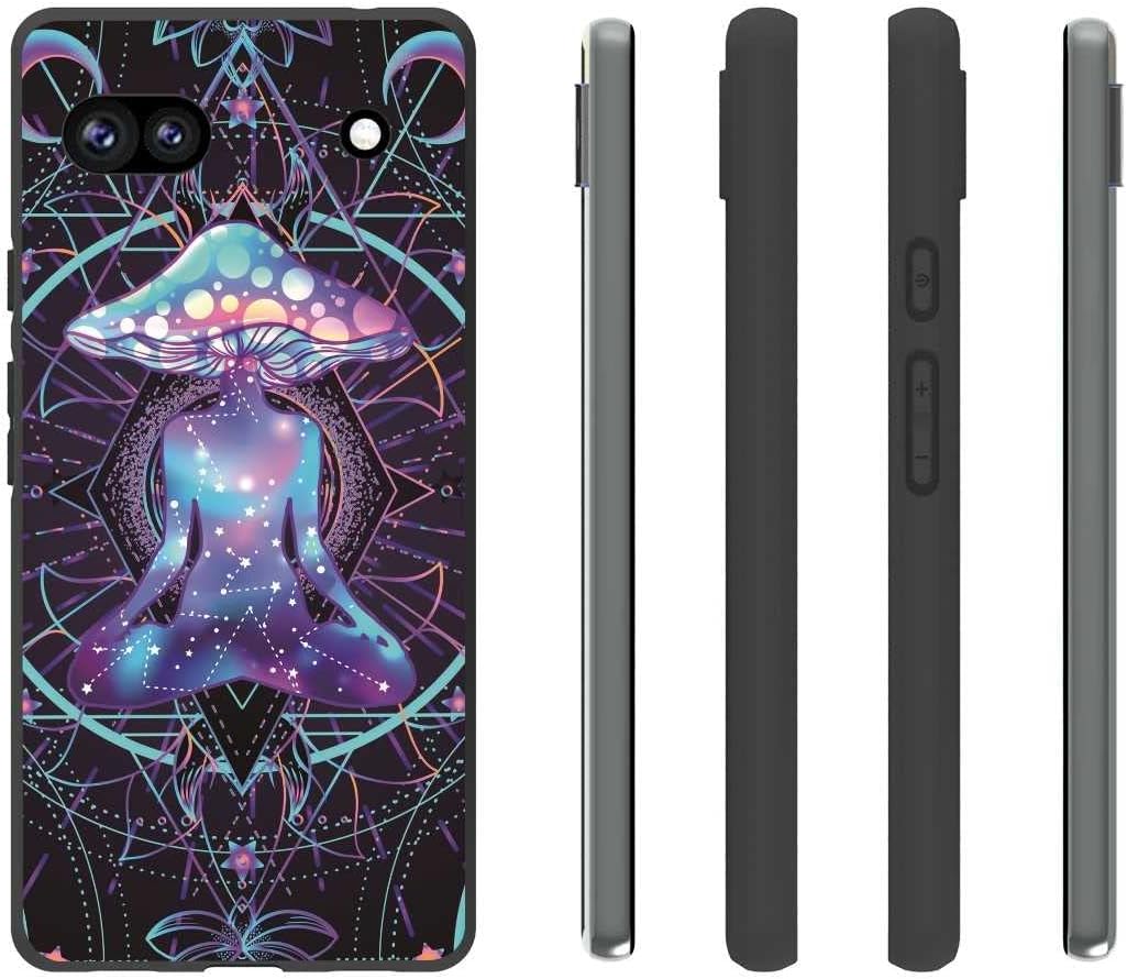 Compatible con Google Pixel 6A – Funda de hongo, patrón psicodélico de constelación de luna y hongos para Google Case para niños y niñas, funda de