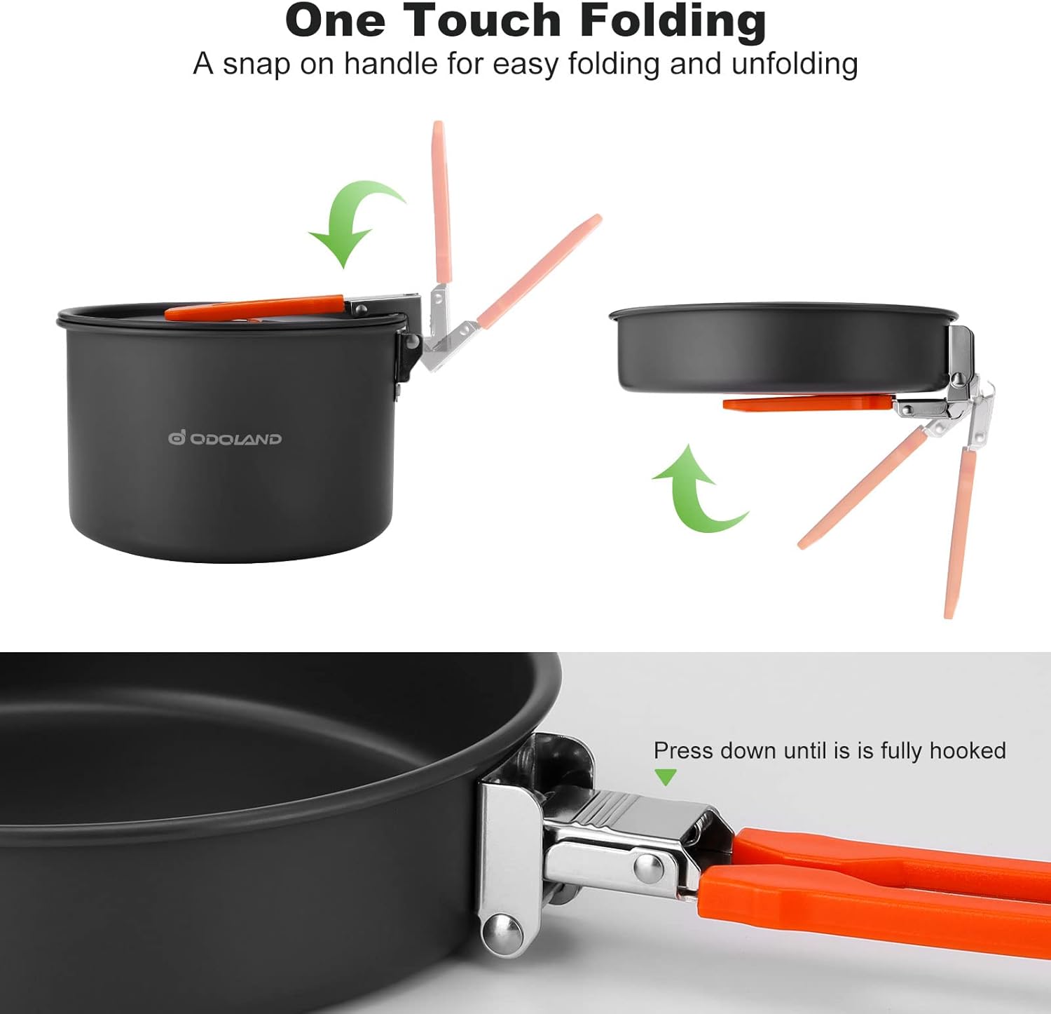 Odoland Camping Cookware Mess Kit, Camping Cooking Pot Fry Pan and 1.1L Kettle Set, Portable Camping Cookware Set with Mesh Bag for Camping,