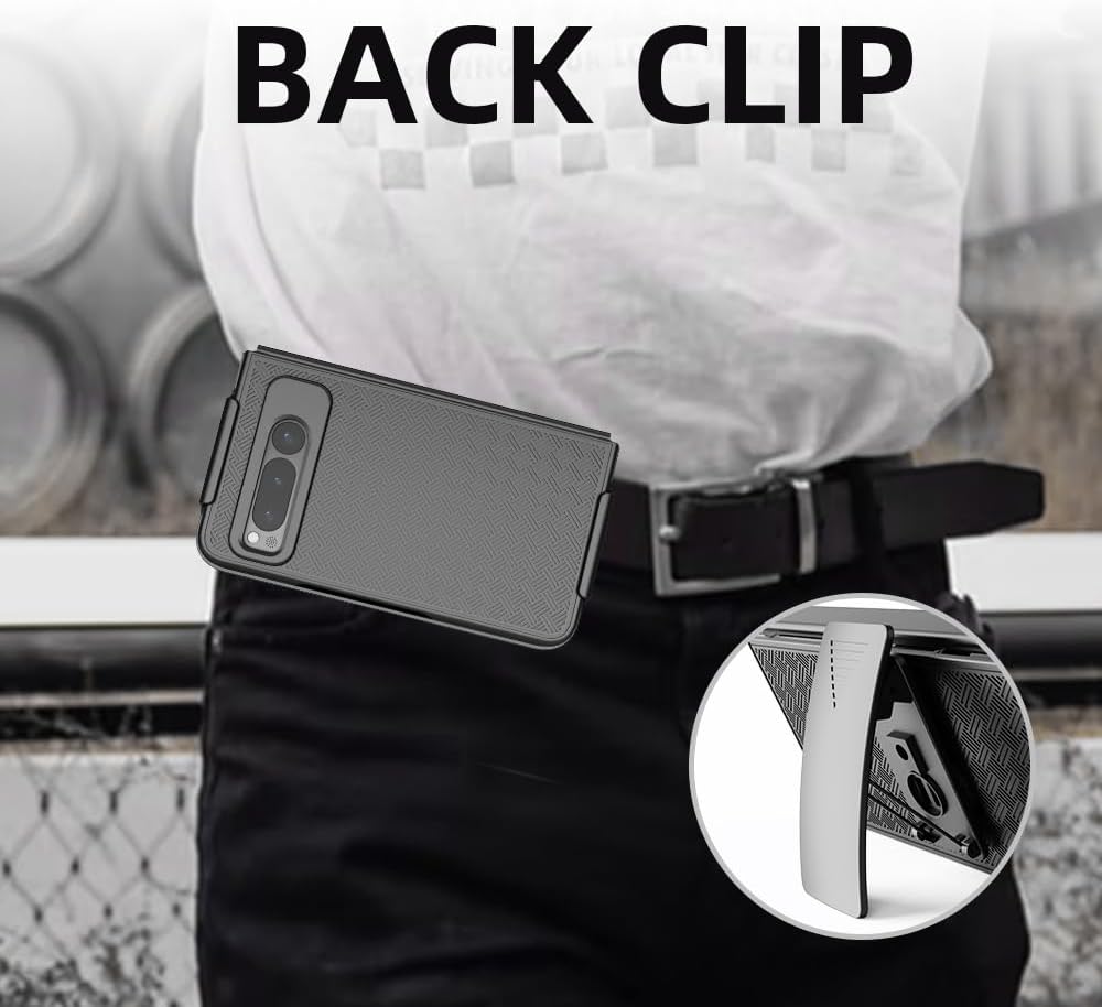 6goodeals Funda para teléfono con clip para cinturón para Google Pixel Fold 2023 G9FPL – con protector de pantalla, delgada, resistente, resistente,