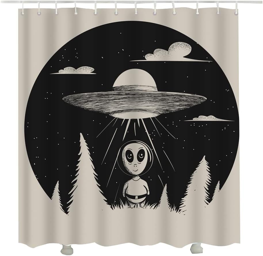 Cortinas de ducha vintage alienígenas para baño, 72 x 84 pulgadas, cortinas de ducha de tela de poliéster con 12 ganchos