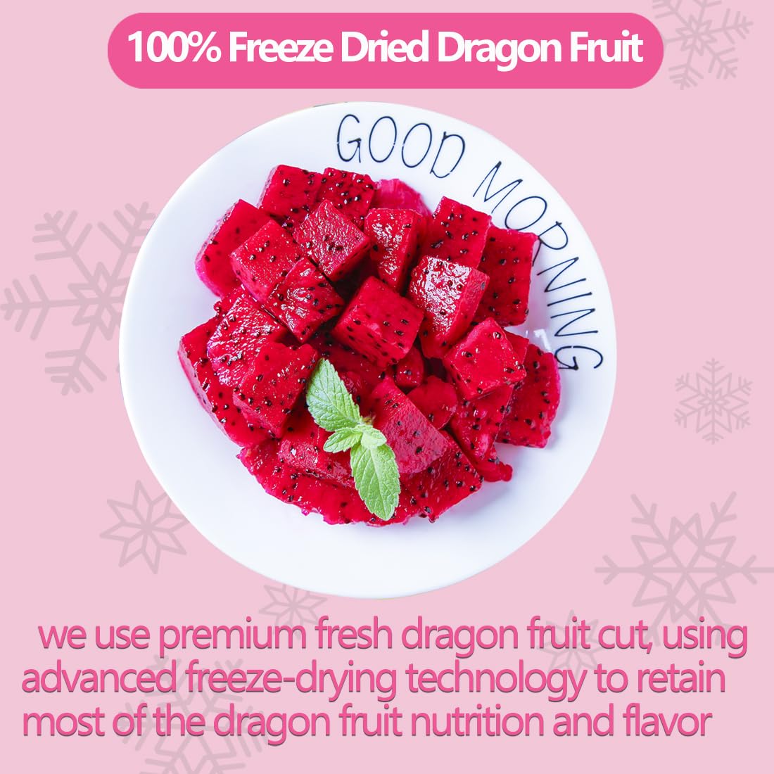 Fruta del dragón liofilizada prémium en cubitos de 2.7 onzas2.72 oz, Pitaya sin azúcar añadido, 1 ingrediente y 100% natural y sin aditivos.