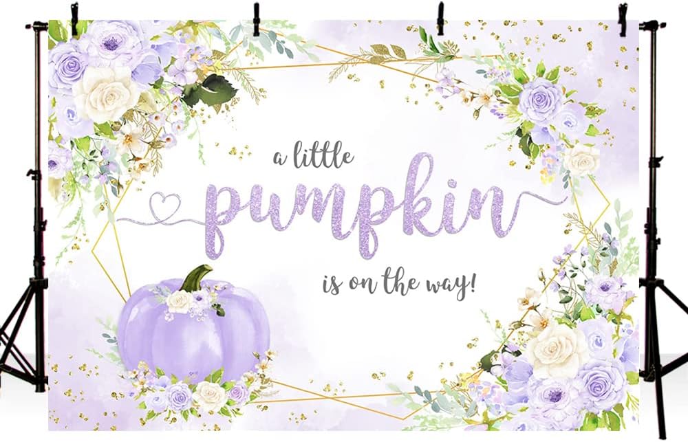 MEHOFOND Telón de fondo de calabaza de otoño de 7 x 5 pies para niña, baby shower, decoración de fiesta floral morado para bebé, niña, decoración de