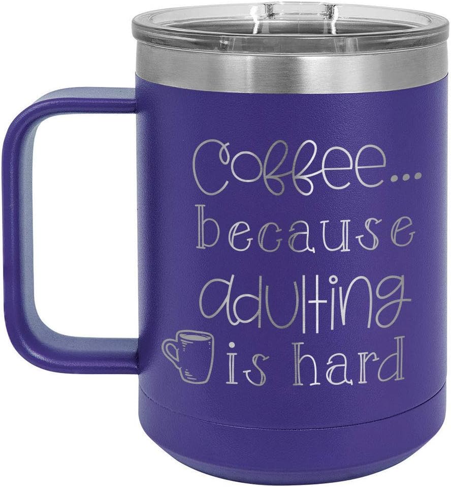 ONLYGIFTS.COM – Taza de café con tapa deslizante para adultos, diseño con texto en inglés, Púrpura