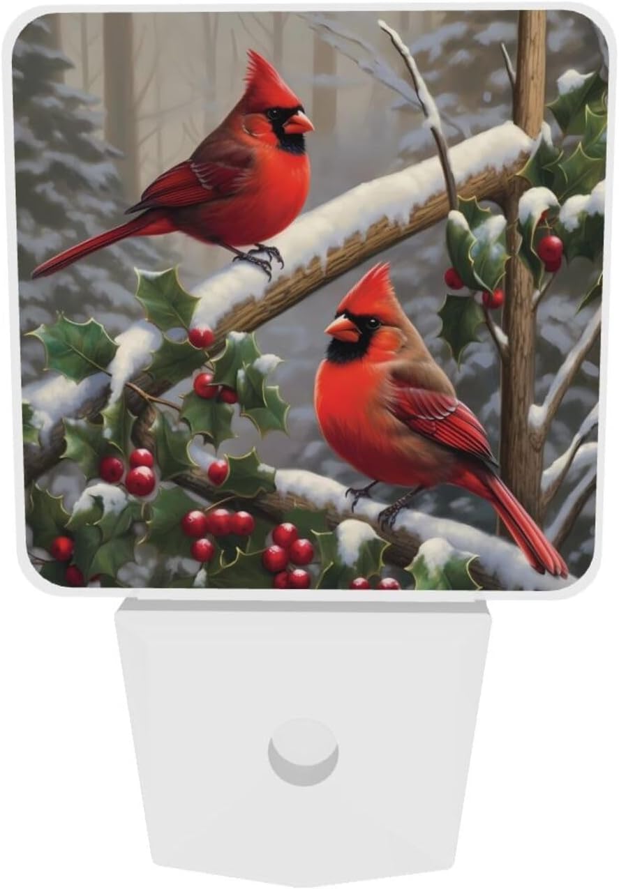 Ouqiuwa Juego de 2 luces nocturnas de Navidad, luces LED con sensor de movimiento automático Red Birds para dormitorio, cocina, pasillo, escaleras