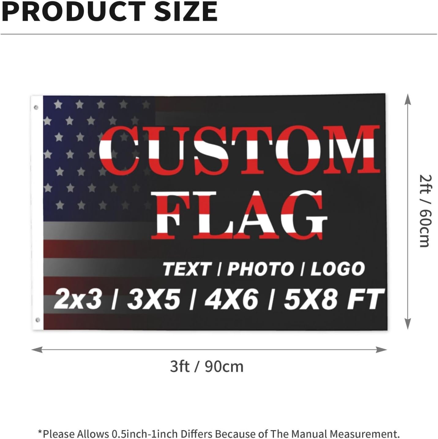 Bandera personalizada de 2 x 3 pies de doble cara  Banderas personalizadas para exteriores  Diseña tu propio logotipo, imagen, texto fotográfico,