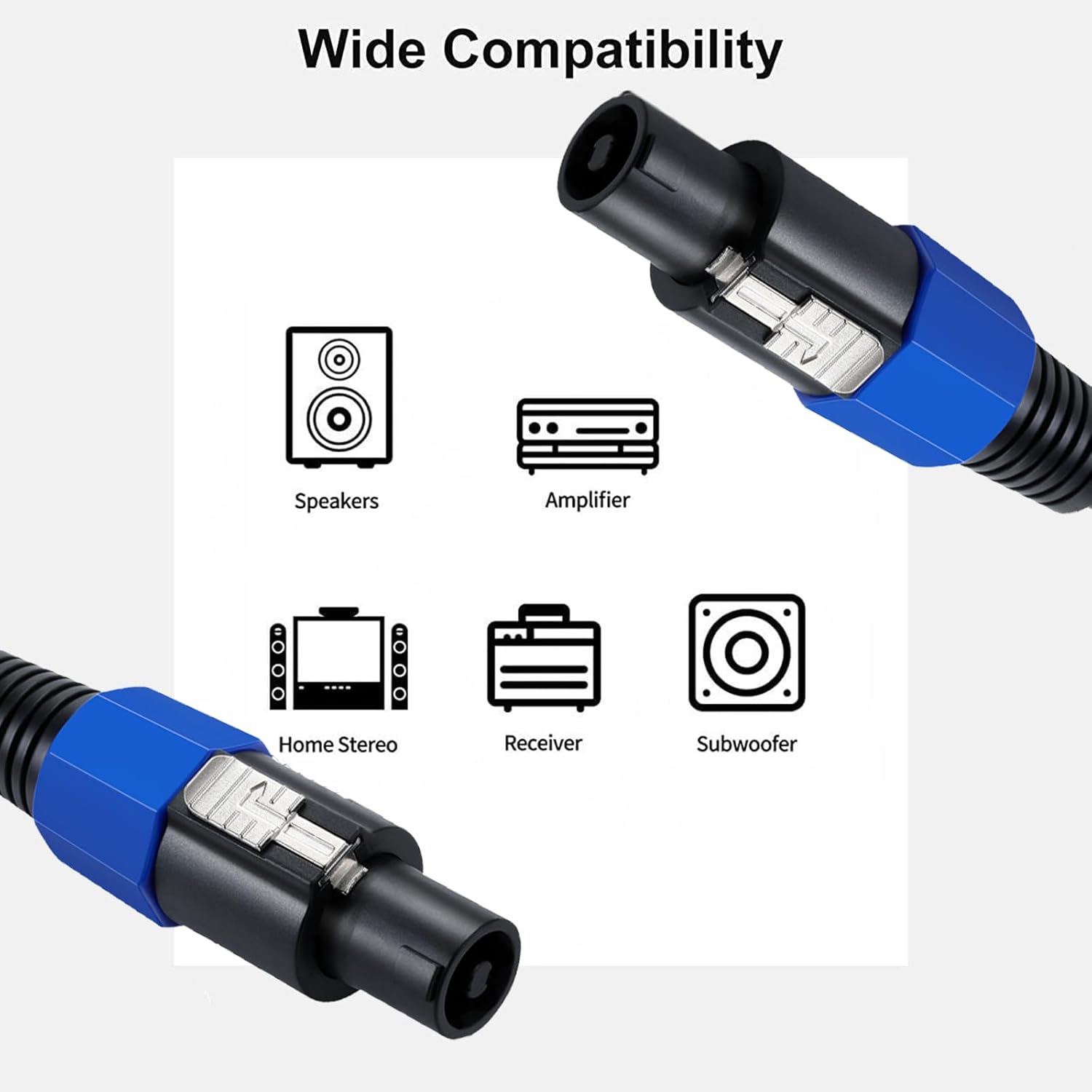 AWADUO Cables Speakon a Speakon, cable de audio profesional de 12 AWG macho a macho, cable de altavoz DJ con conexión de bloqueo giratorio y