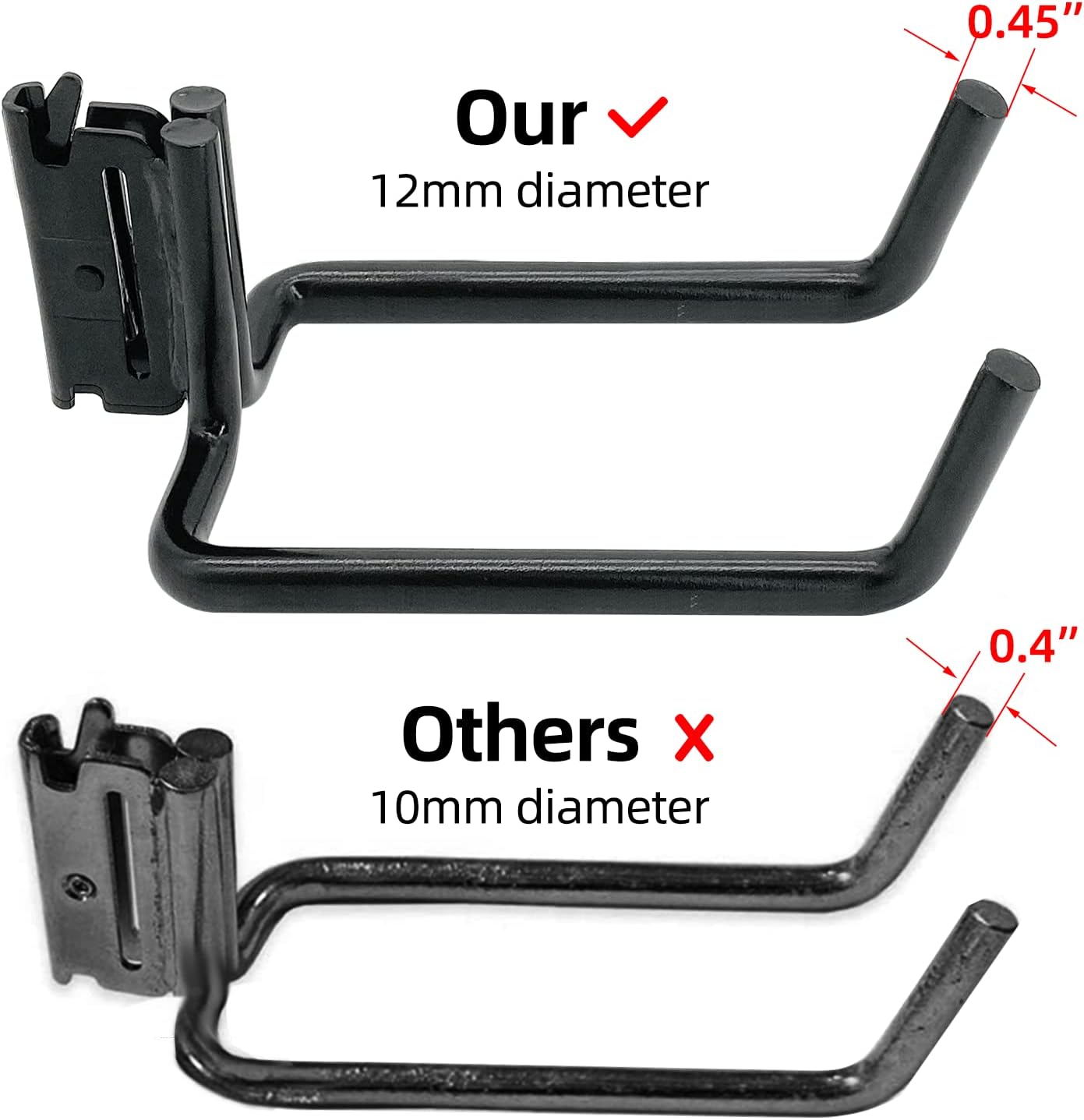 E-Track – Paquete de 2 ganchos para pala resistentes para almacenar herramientas de mango largo, gancho en J doble para herramientas de acero