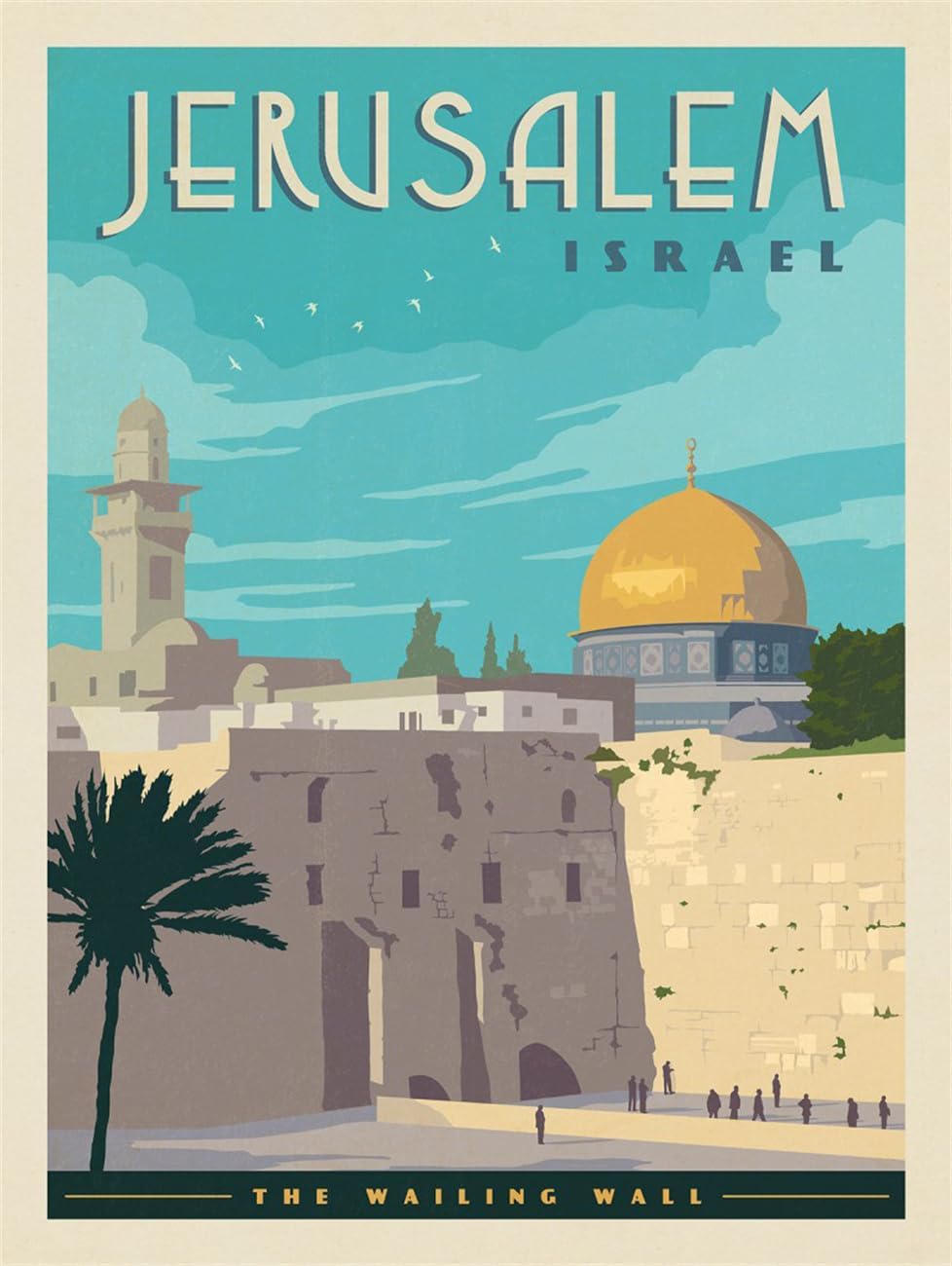 FysaH Pósteres vintage de viaje a la ciudad de Israel Jerusalén, arte de pared, decoración de habitación de preparación, decoración de habitación
