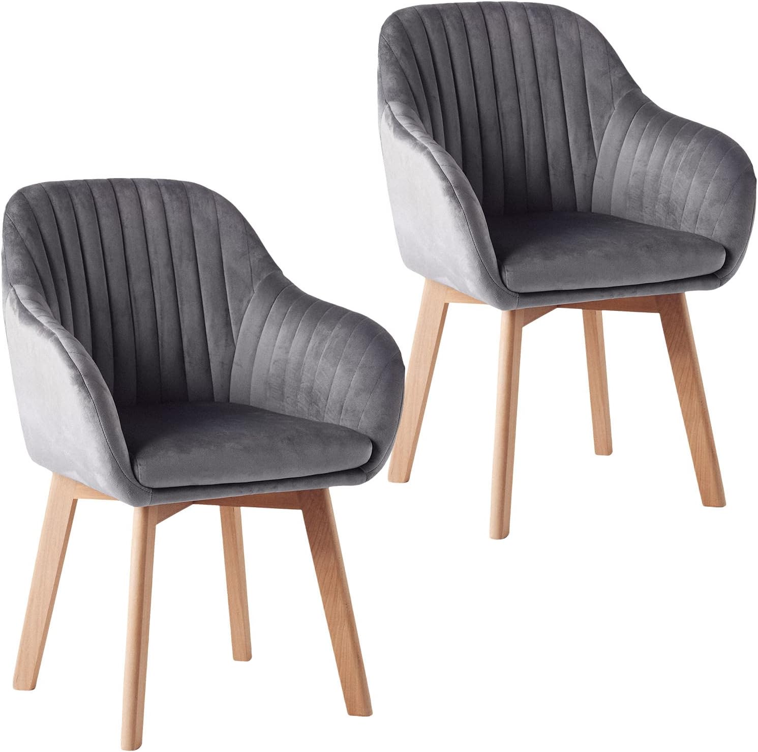 Juego de 2 sillas de terciopelo con acento moderno, con reposabrazos tapizados, para comedor, sala de estar, cocina, color gris
