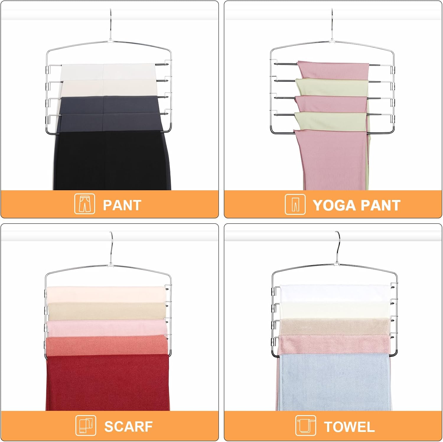 TOPIA HANGER Perchas para pantalones, paquete de 3 perchas que ahorran espacio, antideslizantes, de 5 niveles, con brazo oscilante, para ahorrar