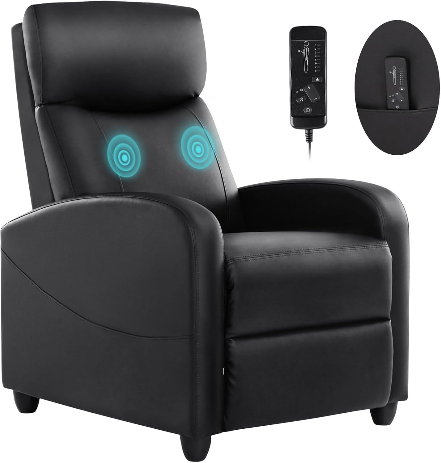 Sweetcrispy Silla reclinable para adultos, asiento reclinable pequeño de piel sintética para cine en casa con soporte lumbar, silla reclinable