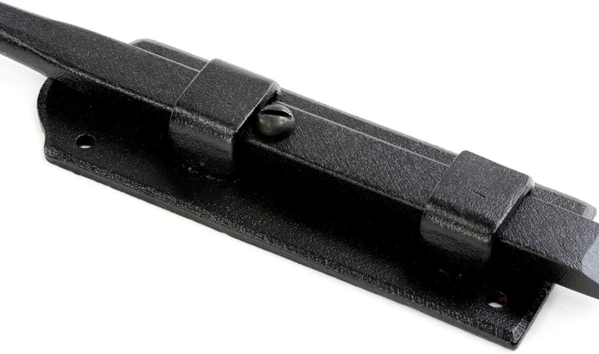 Renovators Supply Manufacturing Pestillo deslizante de 9 pulgadas. Perno deslizante estilo punta de bola de hierro negro con accesorios de montaje,