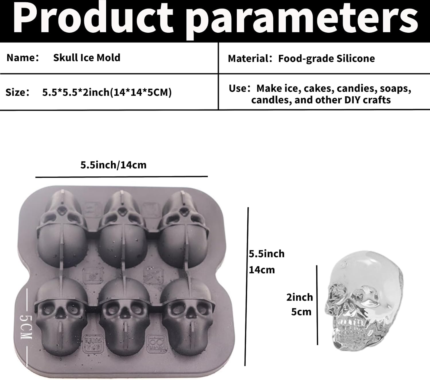 GHappiness Bandeja de silicona para cubitos de hielo, moldes de hielo de calavera con tapa para congelador, máquina de hielo de calavera 3D para