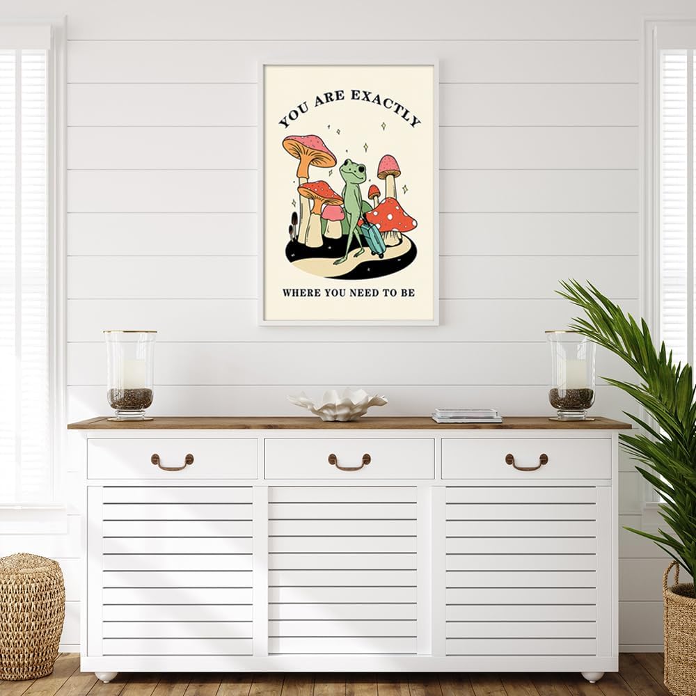 FBKDVC Funny Frog You Are Exactly Where You Need To Be – Póster inspirador de acuarela, lienzo de pared, regalo motivacional para mujeres, niñas,