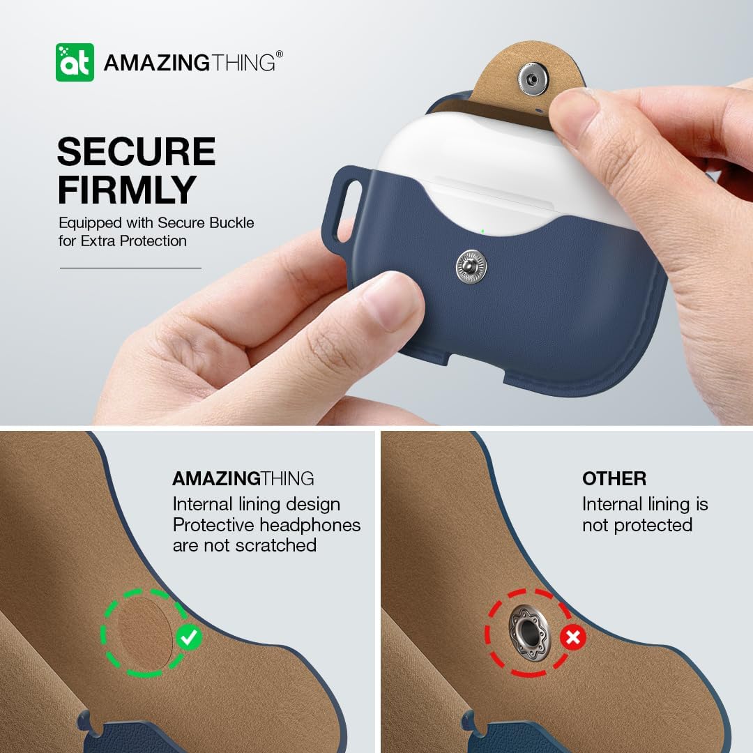 AMAZINGTHING Funda de piel para AirPods Pro 2, funda con cordón, compatible con AirPods Pro de 2 generación y 1 generación, LED frontal visible y