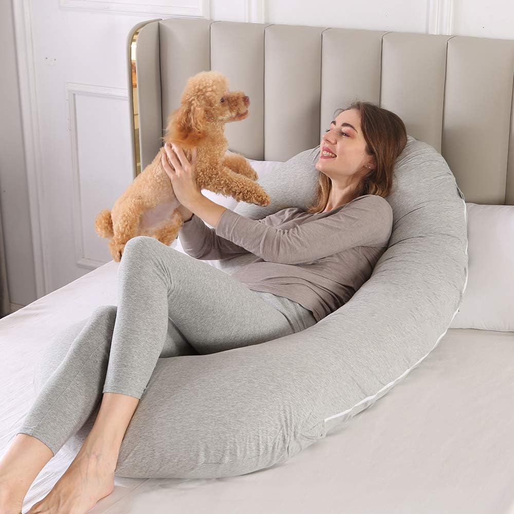 yoyomax Almohadas de embarazo, en forma de C, almohada de maternidad de cuerpo completo, almohada de espuma viscoelástica con funda de jersey