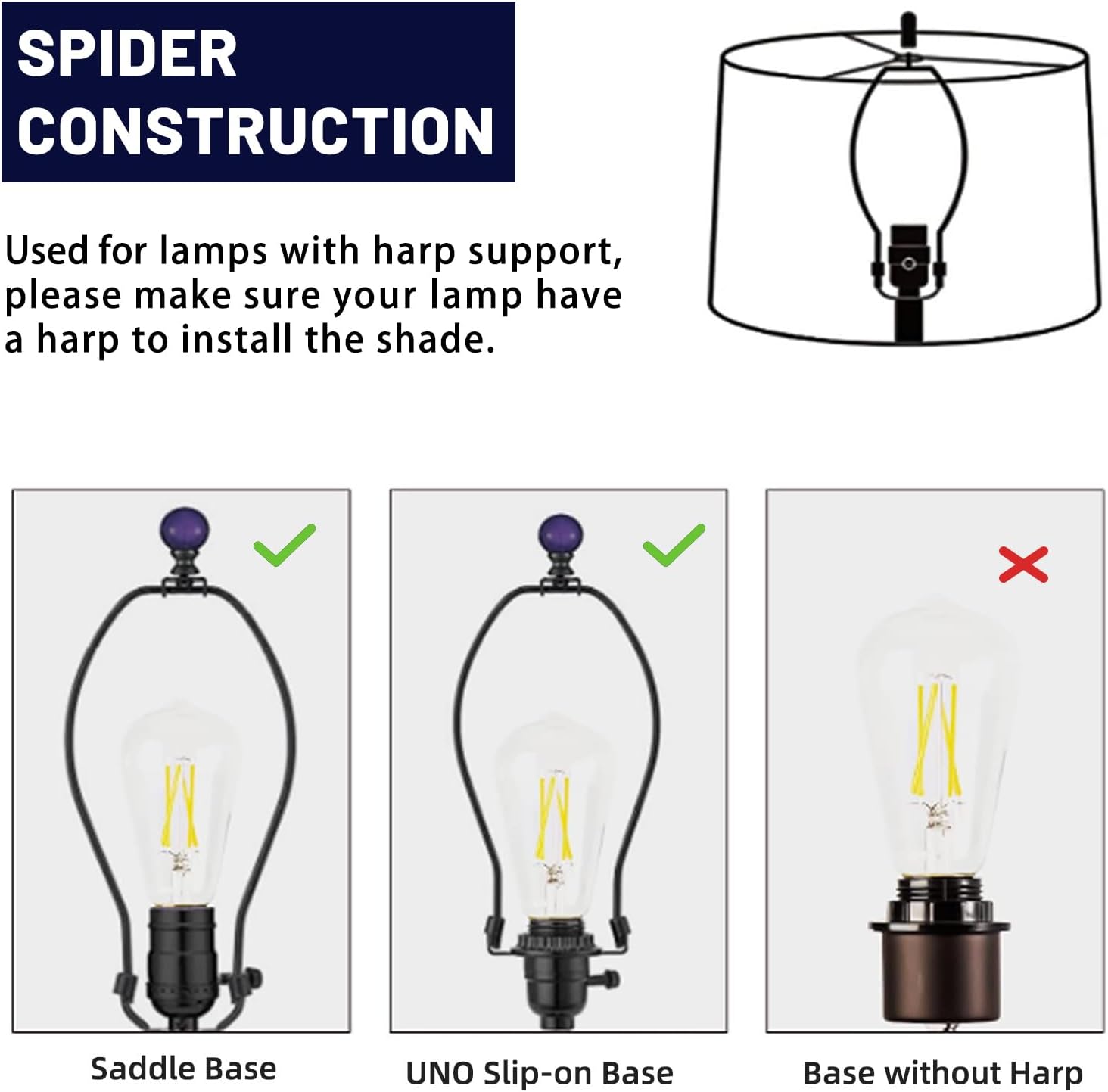 Juego de 2 pantallas de lámpara extraíbles y lavables de tela para lámparas de mesa, lámparas de pie, pantalla mediana de araña 7.1 pulgadas