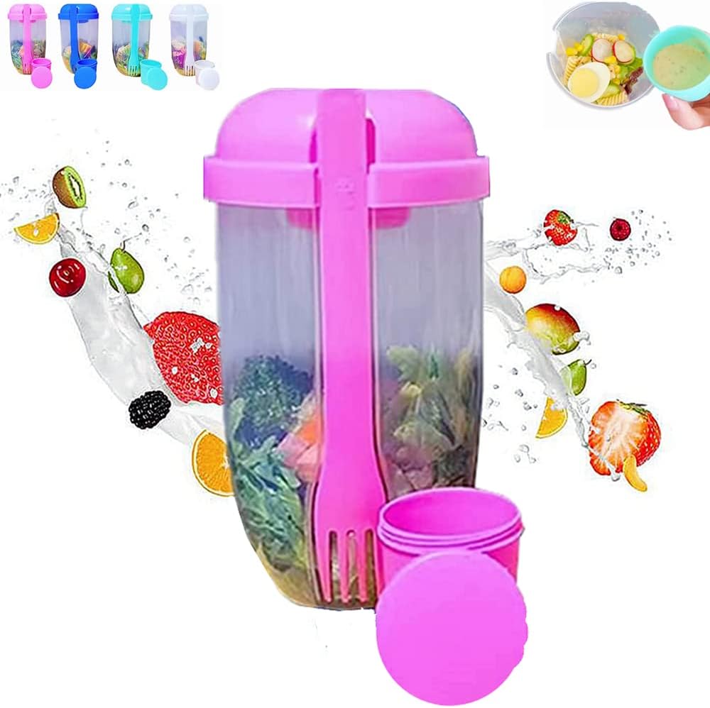 Fresh Salad to Go – Juego de recipientes para ensalada con tenedor y soporte para aderezo de ensalada, recipiente de ensalada saludable, desayuno de