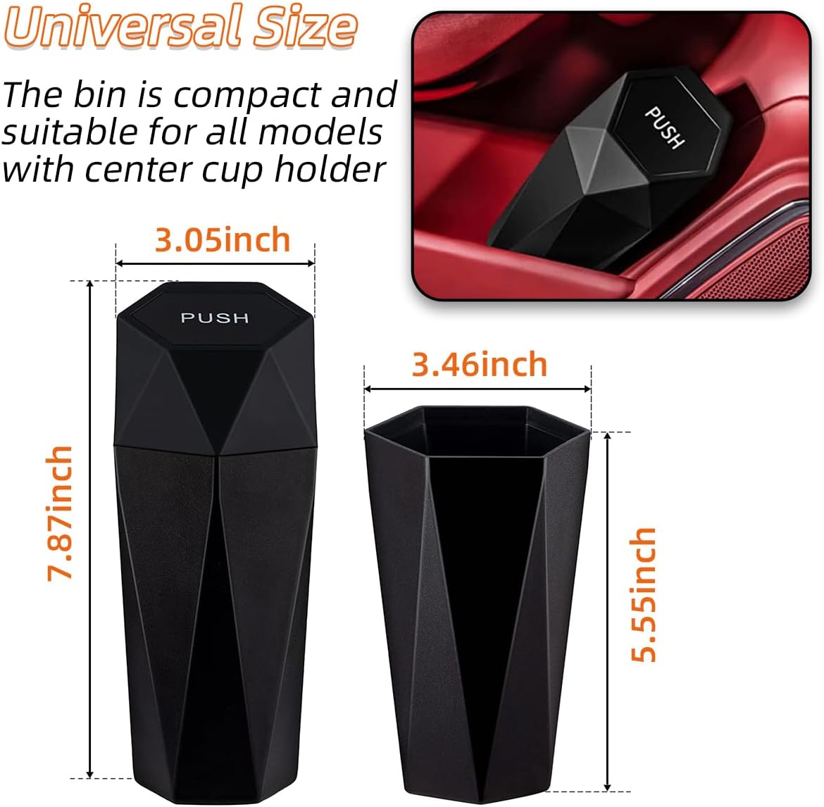 2 botes de basura para automóvil con tapa, mini cubo de basura portátil para automóvil, diseño de diamante, a prueba de fugas, accesorios para el